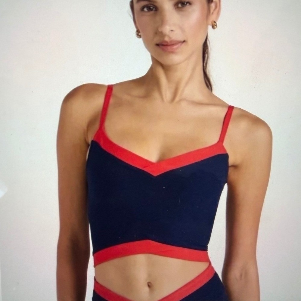 Beyond Yoga Women's Spacedye Outlines Cropped Tank Top Navy Red Size Large
